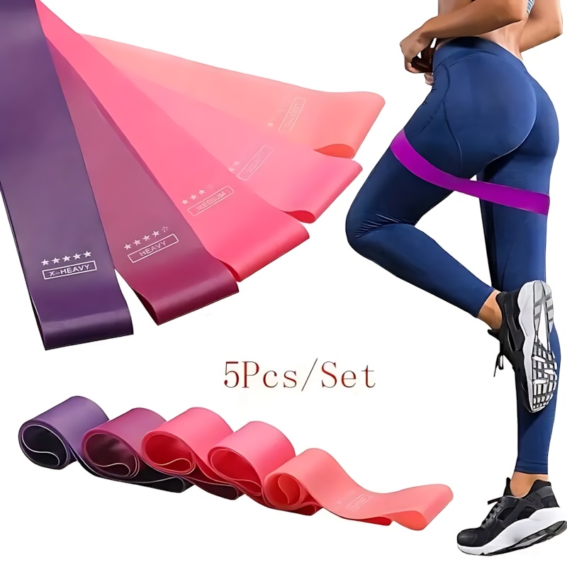 Home Gym Outfit - 5'li Pembe Direnç Bandı Seti, Bacak